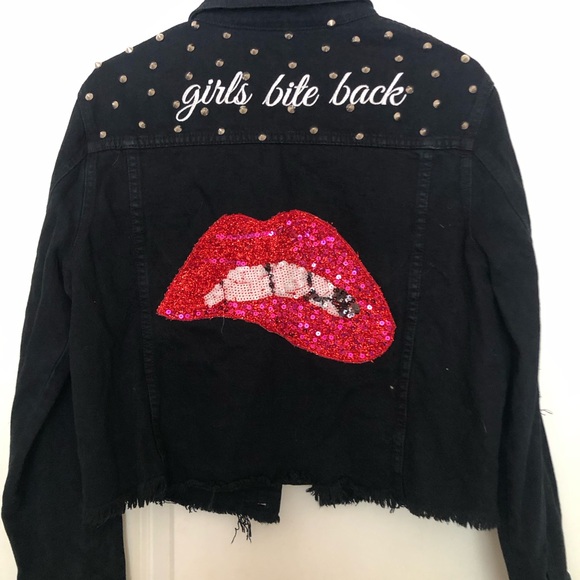 Black Jacket with Red Sequin Lips Design - Picture 1 of 1